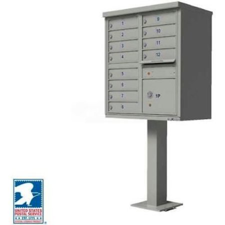 FLORENCE MFG CO Vital Cluster Box Unit, 12 Mailboxes, 1 Parcel Locker, Postal Grey 1570-12AF